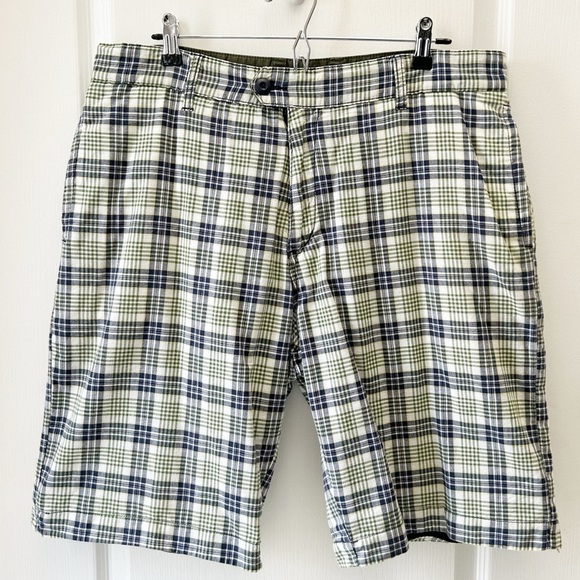 Men's Flat Front Reversible Chino Shorts Green Plaid Size 34 - Picture 3 of 9